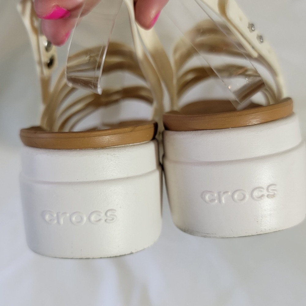Crocs Brooklyn Strappy Low Wedge Sandals Size 9 Stucco Mushroom Platform 206751 - Picture 5 of 16